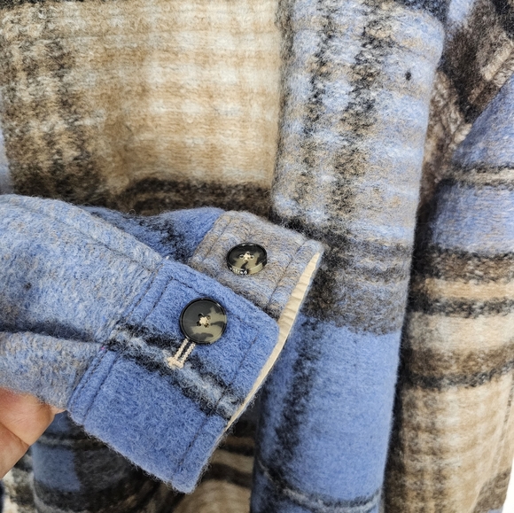 Aritzia Wilfred Ganna Jacket Wool Long Plaid Blue Brown Black Shacket Size 2XL - Picture 5 of 9